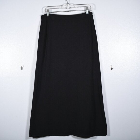 Eileen Fisher Womens Black Midi Skirt Size PM Petite 100% Wool Pull On Knit - Picture 2 of 7